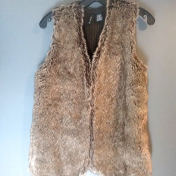 New Directions Women's Faux Fur Vest Cardigan, Size L, Brown, 100% Acrylic - Picture 1 of 7